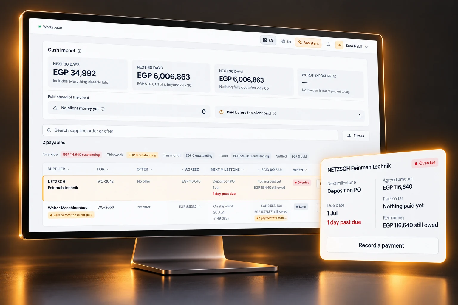 3D visualization of Supplier payouts. Sample interface and data.