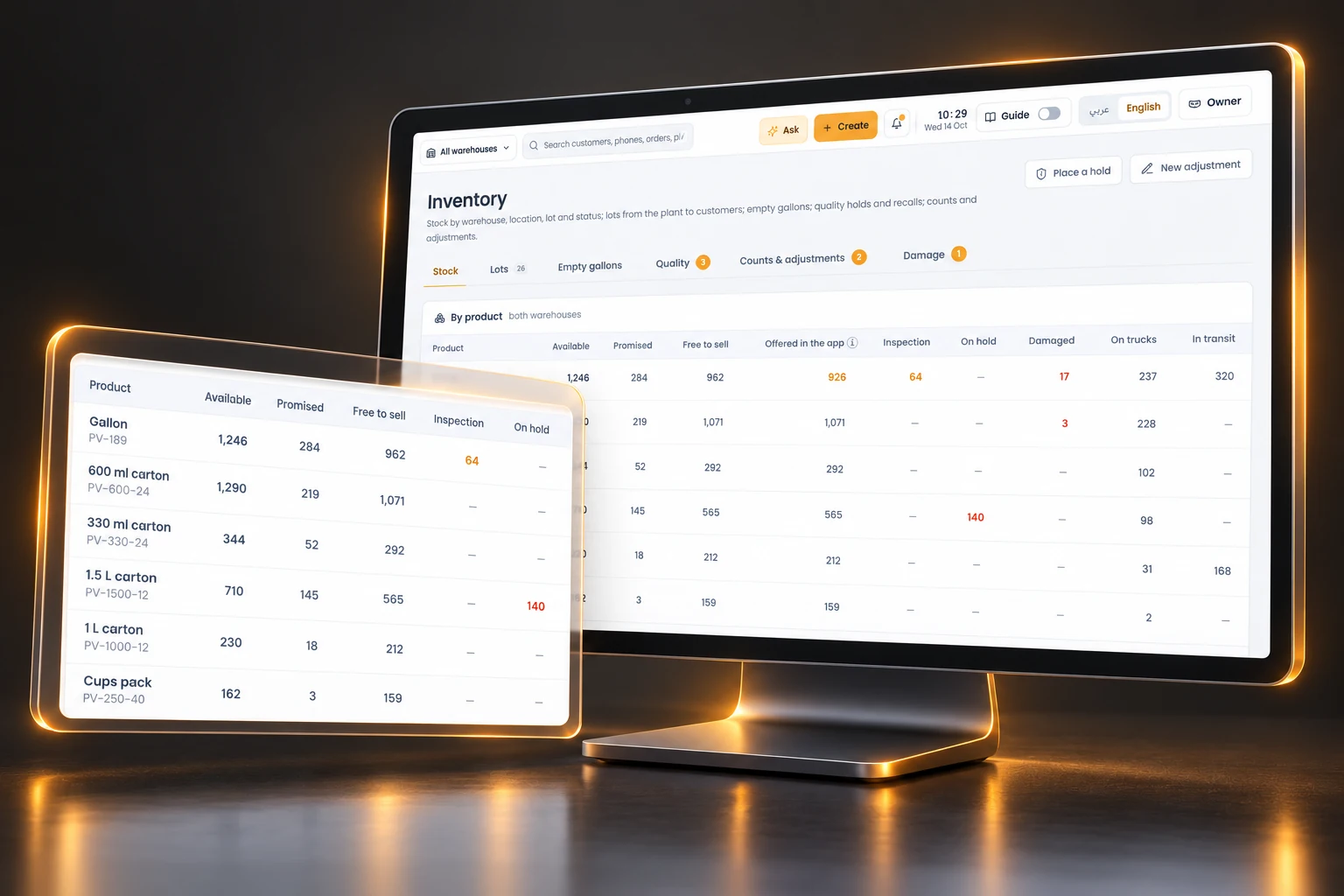 Control stock & output sample product visualization