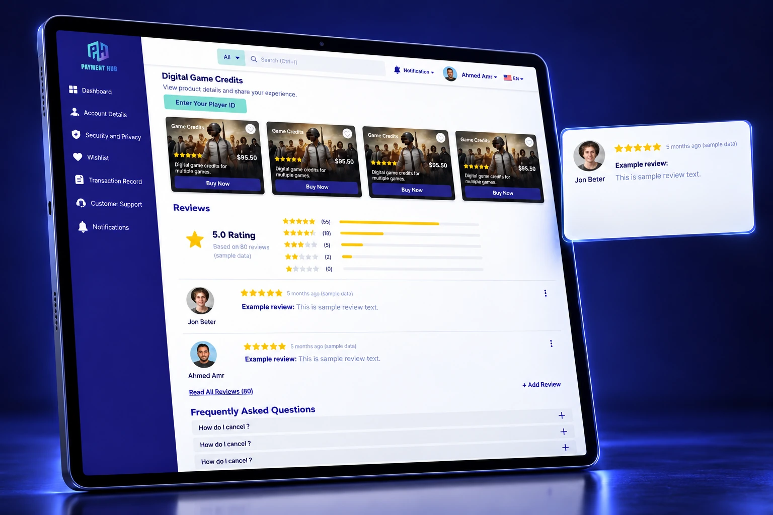 3D Payment Hub ratings & reviews device mockup