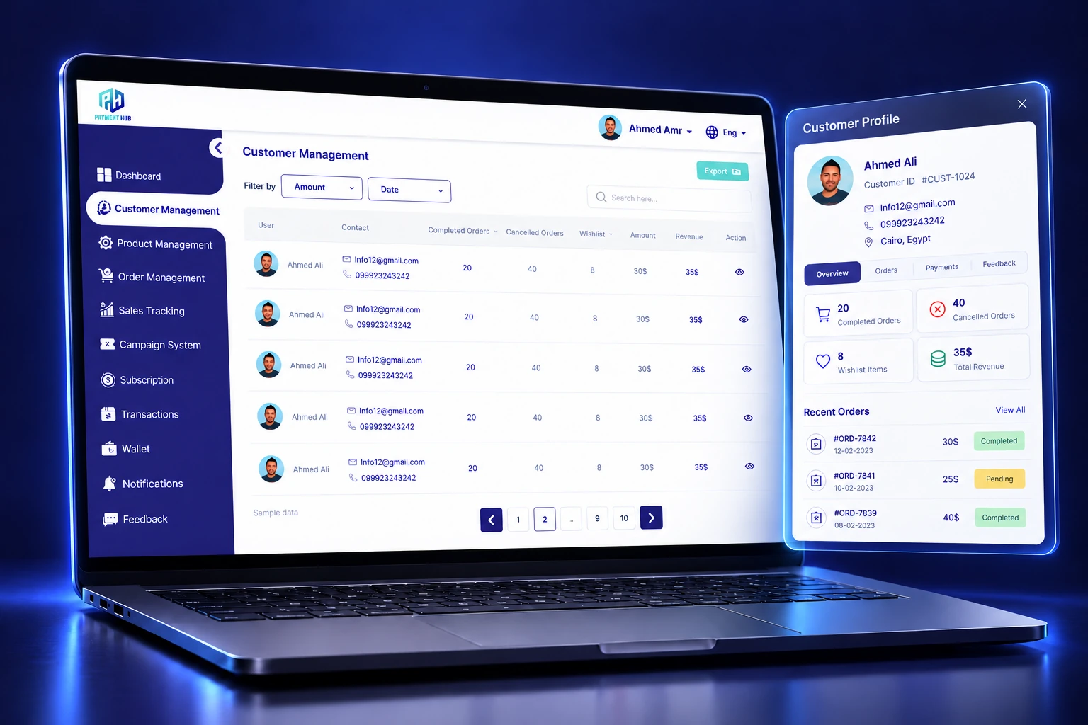 3D Payment Hub customer management device mockup