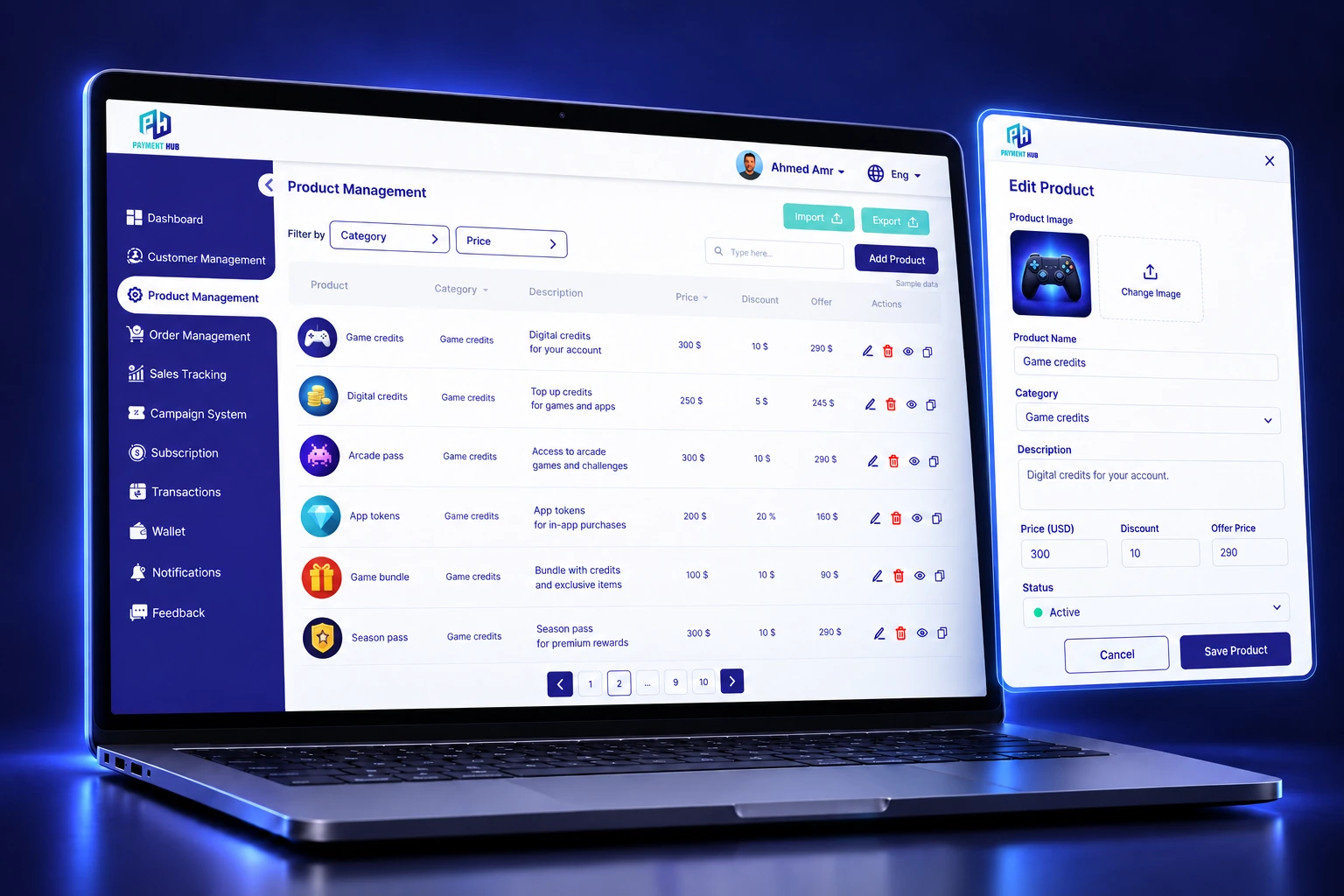3D Payment Hub product management device mockup