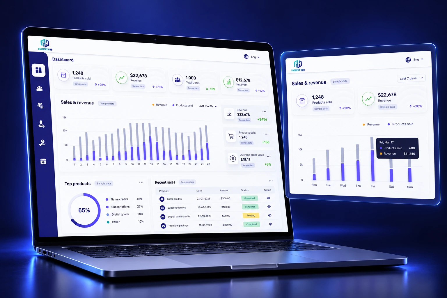 3D Payment Hub sales & revenue tracking device mockup