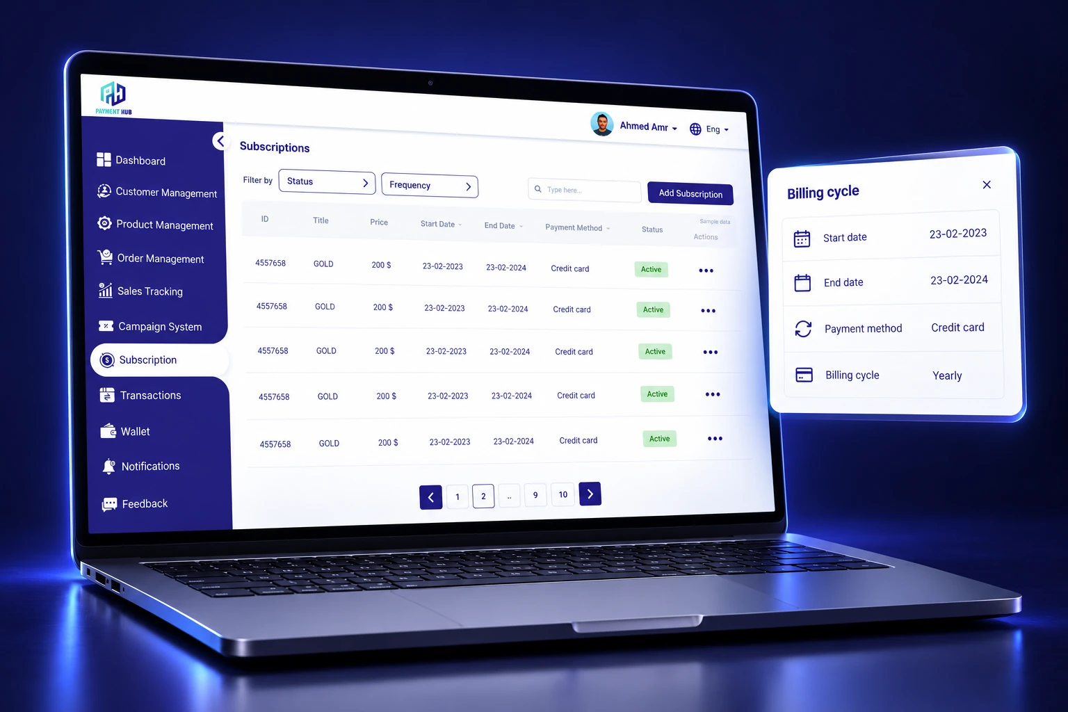 3D Payment Hub subscriptions device mockup