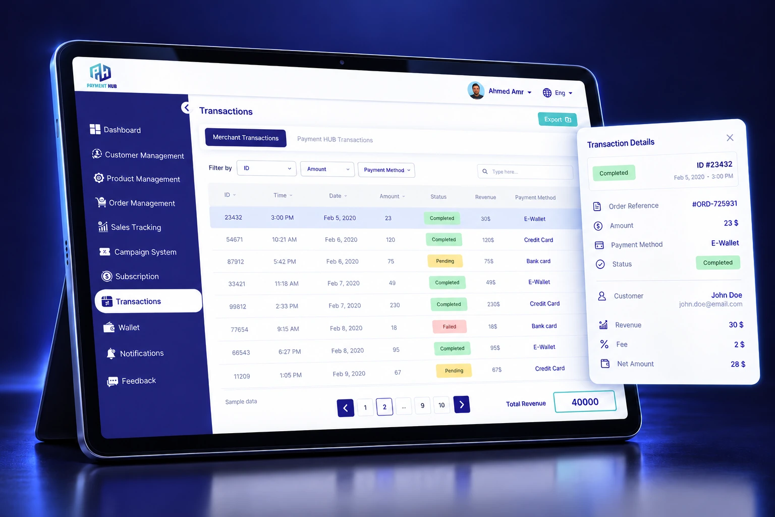 3D Payment Hub transaction management device mockup